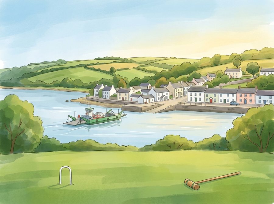 Croquet in Passage East — village and the car ferry on the River Suir, Co. Waterford